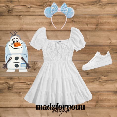 Shein dress, Olaf Loungefly backpack, Frozen Disney outfits, air force ones Epcot Dress Outfit, Shein Disney Outfit, Olaf Disneybound, Frozen Disney Outfits, Olaf Outfit, Dopamine Boost, Elsa Outfit, Disney Outfits Women, Loungefly Backpack