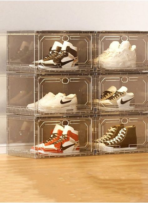 1.Big Size : 36*28*21cm  ,Stackable shoe boxes. Provides you everything you need to neatly organize your shoes. These  plastic shoe box storage containers with lids create an exact home for every single shoes of yours with a  easy  to quickly spot yo, 2.Not Just for Shoes :Our shoe storage containers or shoe bins are both multi-functional and multi-purpose in many ways giving you creative ways to use them. Our shoe boxes are not  ideal for storing your shoes but are also perfect to provide you loa, 3.Protect Your Most Valuable : This shoe organizer for closet , ensure your shoes are protected against dust, dirty and odor. Unique design, door cover with  attraction, will not easily cause the shoes to fall off, what we have use strong and thick m, 4.Easy to Assemble & Clean : Easy and quick