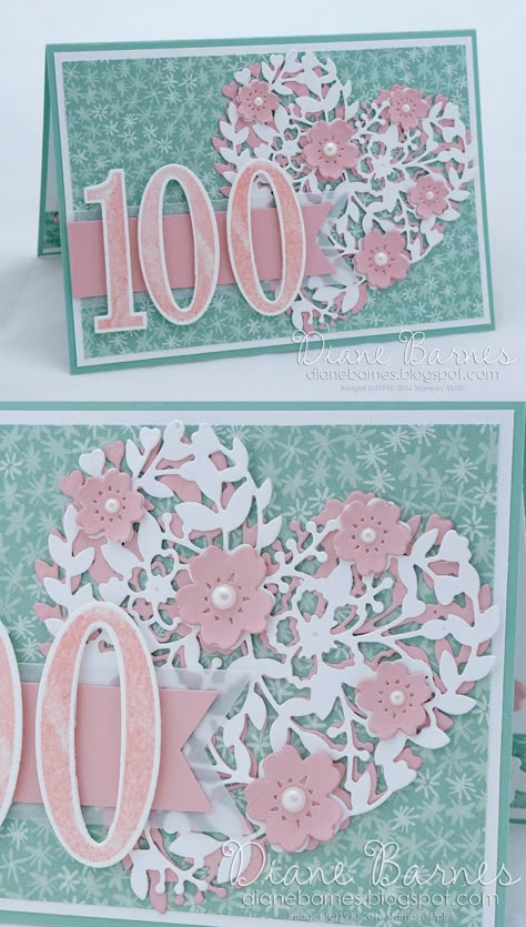 Number of Years stamps, Large Numbers dies, Bloomin Hearts dies Milestone Birthday Cards, Birthday Greetings For Women, Age Birthday Cards, Blooming Heart, 100th Birthday Card, 100 Birthday, 90th Birthday Cards, 80th Birthday Cards, Old Birthday Cards