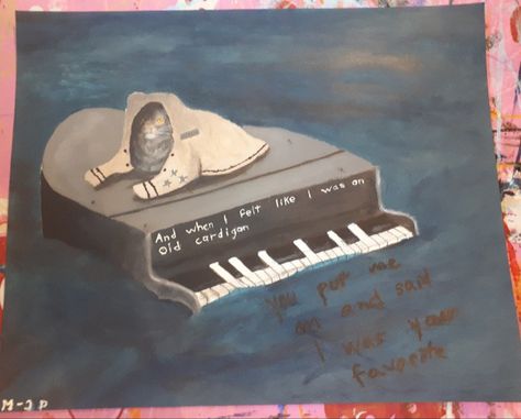 A painting of one of my cat with the lyrics of the song Cardigan, by Taylor Swift Cardigan By Taylor Swift, Lyrics Art, Taylor Swift Lyrics, My Cat, The Song, A Cat, Taylor Swift, Piano, Swift