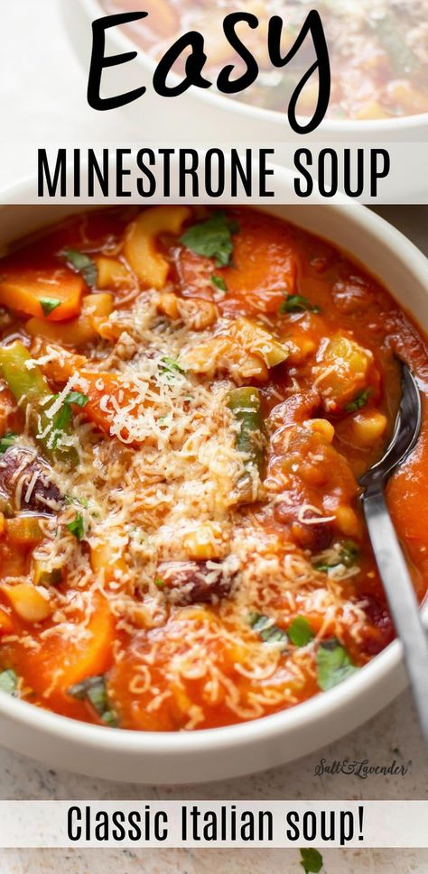 Warm up your soul with a bowl of this hearty homemade minestrone soup delight. Packed with fresh vegetables, tender beans, and a medley of herbs, this comforting soup is perfect for cozy nights in. Whether you're looking for a nourishing meal or a delicious way to use up pantry staples, this minestrone is sure to satisfy. Easy to make and full of flavor, it's a family favorite that brings everyone to the table. Enjoy the taste of Italy in every spoonful and savor the simple pleasures of homemade goodness. Minestrone Soup Recipe Italian, Easy Minestrone Soup, Minestrone Soup Easy, Au Gratin Potato Recipes, Minestrone Soup Recipe, Comforting Soup, Italian Soup, Classic Italian Dishes, Minestrone Soup