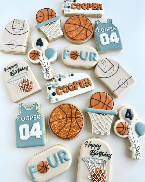 Samantha | My favorite is when you get clients who come back every year for their child’s birthday 🥳 🥹 I 🫶🏼 my job! . . . . . . #sugarcookies… | Instagram Basketball Birthday Cookies Decorated, Born 2 Ball Cookies, Basketball Birthday Cookies, Basketball Birthday Party Ideas, Born 2 Ball, Fondant Biscuits, Basketball Cookies, Royal Cookies, Sports Cakes