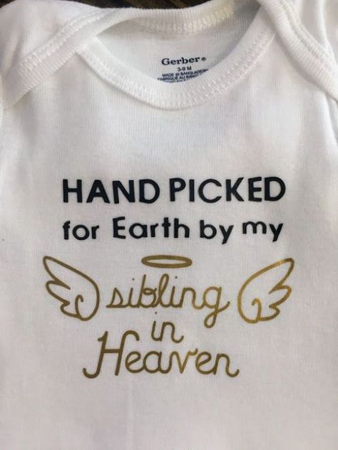 Hand Picked for Earth by My Sibling in Heaven Onesie by DeBonisDesignCo on Etsy,  #announcement #baby #babyannouncement #sibling #with Check more at http://myboard4.aktuelisler.com/hand-picked-for-earth-by-my-sibling-in-heaven-onesie-by-debonisdesignco-on-etsy-3/ Rainbow Baby Announcement, Pregnancy Announcements, Baby Announcements, Baby Projects, Funny Slogans, Bike Lovers, Room Idea, Reveal Ideas, Heaven Sent