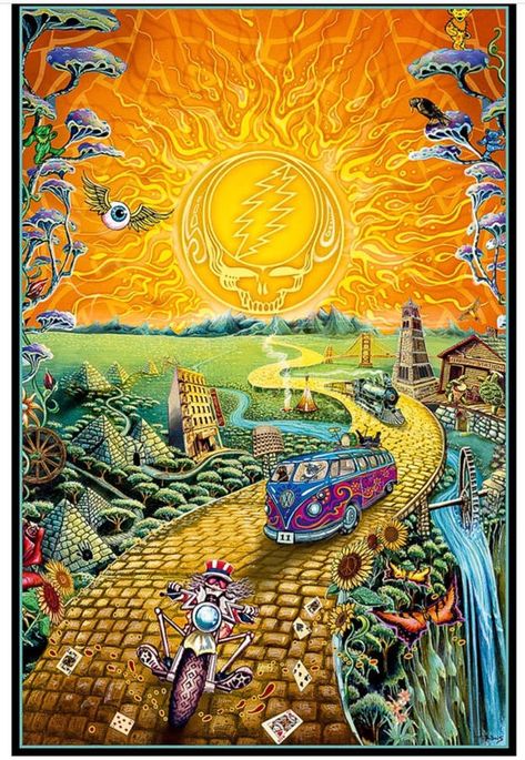 Download Flip Shackelford On Grateful Dead In . Grateful Wallpaper | Wallpapers.com Road Poster, Grateful Dead Poster, Rock Posters, Canvas Print Display, Beautiful Posters, Printed Tapestries, Grateful Dead, Concert Posters, Pics Art