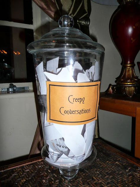 "Creepy Conversations" - Halloween Party Game Teen Halloween Party, Creepy Halloween Party, Halloween Sleepover, Soirée Halloween, Fun Halloween Party Games, Halloween Party Activities, Fun Halloween Games, Teen Halloween, Casa Halloween