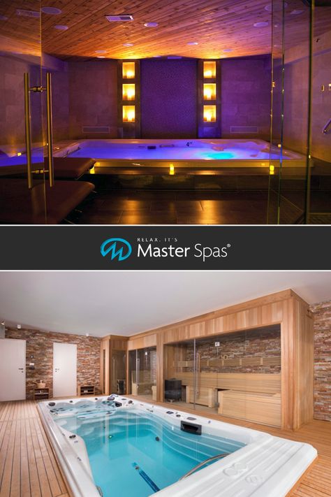 Jacuzzi Room Interior Design, Spa Hot Tubs Indoor, Hydro Pool Swim Spa, Cold Pool Spa, Indoor Swim Spa Room, Swimspa Indoor Ideas, Indoor Jacuzzi Room Ideas Small, Jacuzzi And Sauna Indoor, Swimspa Indoor