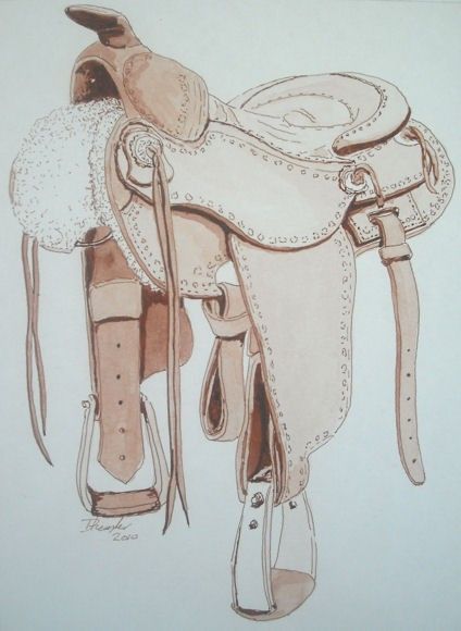 Western Saddle by Dean Haeusler on ARTwanted Saddle Tattoo Western, Saddle Illustration, Fantasy Saddle Design, Western Saddle Drawing, Saddle Drawing, Western Diy, Western Horse Illustration, Old Western, Cowgirl Art