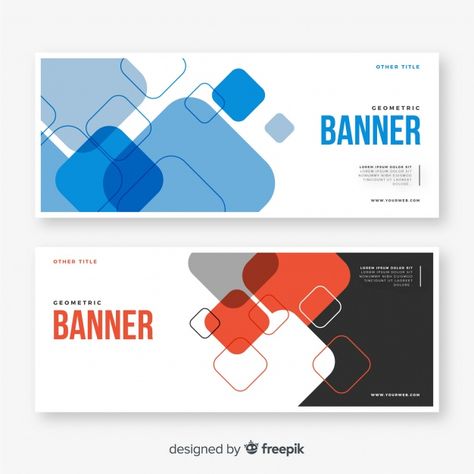 Collection of abstract geometric banners Free Vector Geometric Banner Design, Horizontal Banner Design Layout, Cover Banner Design, Banner Design Ideas, Corporate Banner, Fashion Sale Banner, Best Banner Design, Education Banner, Banner Design Layout