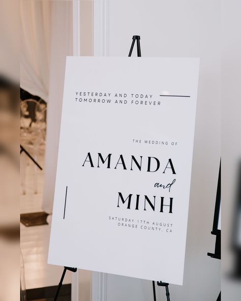 The most elegant signage I’ve ever created 🖤🤍 Introducing our newest signage collection- The Minh (inspired by our giveaway winners.) #weddingsignage Elegant Signage, Welcome Wedding Sign, Elegant Typography, Giveaway Winner, Yesterday And Today, Wedding Signage, Wedding Sign, Signature Collection, Minimalist Wedding