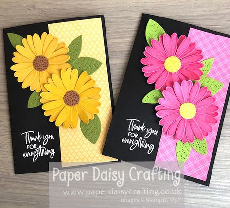 Su Medium Daisy Punch, Diy Flower Card, Handmade Greeting Card Designs, Designer Paper Cards, Flowers Cards, Card Design Handmade, Pink Daisies, Paper Daisy, Sunflower Cards