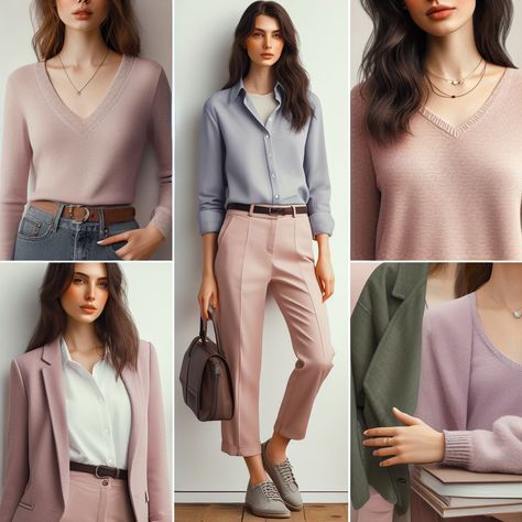 Soft Summer Office Outfit, Soft Summer Business Outfits, Styling Colors, Rose Gold Jewelry Outfit, Soft Summer Fashion, Summer Business Outfits, Muted Summer, Euro Fashion, Summer Business Casual