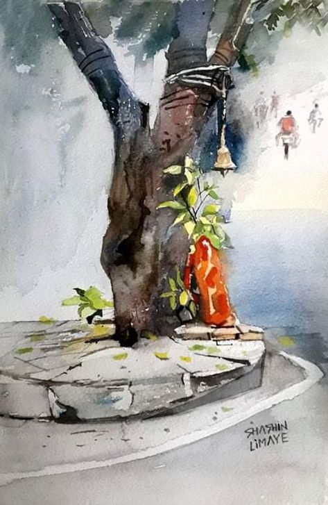 Indian Sketches, Subject Drawing, Watercolor Indian, Watercolor Scenery, Transparent Watercolor, Watercolor Paintings Nature, Color Drawing Art, Watercolor Architecture, Indian Temple