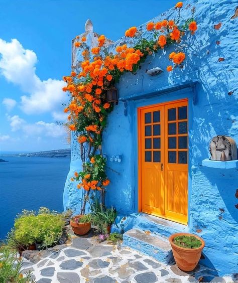 Colorful Places, Trending Pins, Fashion Wallpaper, Beautiful Doors, Wallpaper Aesthetic, Santorini, Curb Appeal, Windows And Doors, Smart Home