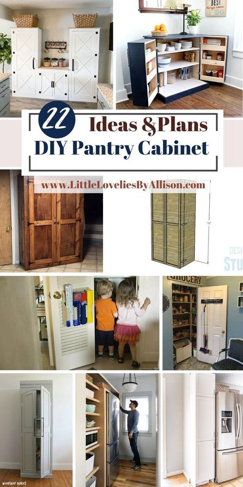 22 DIY Pantry Cabinet Plans: How To Build A Pantry Cabinet Build A Pantry Cabinet, Build A Pantry, Small Pantry Cabinet, Diy Pantry Cabinet, Stand Alone Pantry, Diy Kitchen Cabinets Build, Farmhouse Pantry Cabinets, Shallow Pantry, Kitchen Standing Cabinet