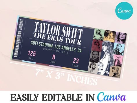 Taylor Swift Ticket Surprise, Era Tour Tickets, Eras Tour Ticket Template, Eras Tour Ticket, Taylor Swift Concert Tickets Printable, Taylor Swift Eras Tour Ticket, Taylor Swift Eras Tour Ticket Printable, Taylor Swift Concert Tickets Aesthetic, I Will Get Eras Tour Tickets