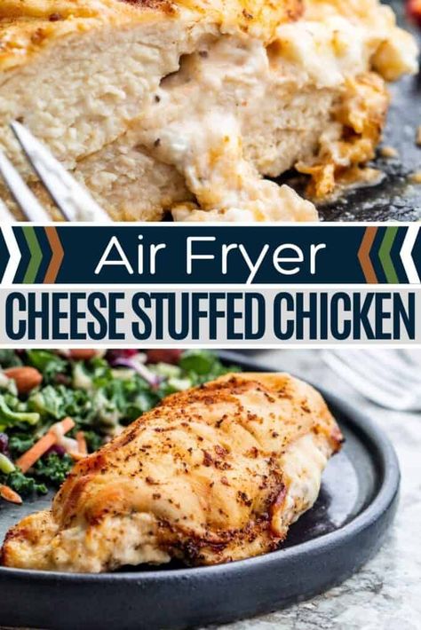 Chicken Recipes Air Fryer, Stuffed Chicken Recipes, Weeknight Family Dinner, Air Fryer Cheese, Air Fryer Recipes Chicken Breast, Stuffed Chicken Breast Cream Cheese, Stuffed Chicken Breasts, Cheese Stuffed Chicken Breast, Recipes Air Fryer