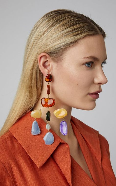 Cult Gaia Sloane Stone Chandelier Earrings #styleblogger #styleinspiration #fashion #accessories #style #women Earrings Shoot, Stone Chandelier, Girls Jewelry Box, Earrings Chandelier, Bold Accessories, Earring Trends, Handmade Beaded Jewelry, Cult Gaia, Big Earrings