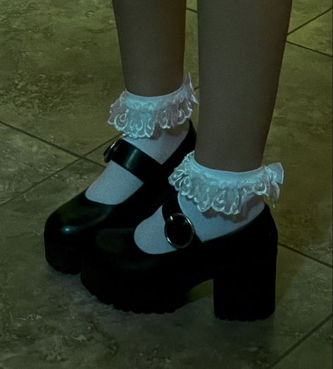 mary jane platform womens shoe ruffled sock platforms*:･ﾟ✧*:･ﾟ✧avery　 *:･ﾟ✧*:･ﾟ✧(@averyandrade) Platformed Mary Janes, Platforms Mary Janes, Where To Buy Mary Janes, Aesthetic Shoes Coquette, Platform Shoes With Dress, Marry Janes Aesthetic, Cute Mary Jane Shoes, Fits With Mary Janes, Platform Mary Janes Outfit Aesthetic