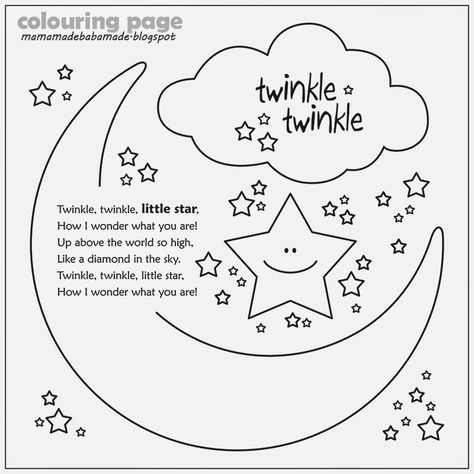 Mama-made, baba-made: Twinkle, twinkle, little star (colouring page) Twinkle Twinkle Little Star Preschool, Twinkle Twinkle Little Star Craft, Twinkle Twinkle Little Star Activities, Nursery Rhymes Preschool Crafts, Nursery Rhyme Crafts, Dance Coloring Pages, Rhymes Lyrics, Nursery Rhymes Lyrics, Nursery Rhymes Preschool