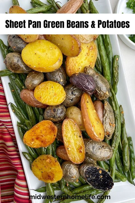 Roasted potatoes and green beans are an elegant and tasty side dish for holidays or a simple weeknight dinner the whole family will love. A delicious 5-ingredient recipe you can make in about 30 minutes. Roasted Green Beans And Potatoes, Roasted Potatoes And Green Beans, Maple Tahini Dressing, Beans And Potatoes, Blanching Green Beans, Potatoes And Green Beans, Easter Side Dishes, Vegetarian Italian, Green Beans And Potatoes