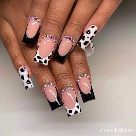 Cowprint Nail Design Short, Short Cow Print Nails, Uni Nails, Country Acrylic Nails, Cow Print Nails, Nail Work, Cow Nails, Cow Birthday, Print Nails