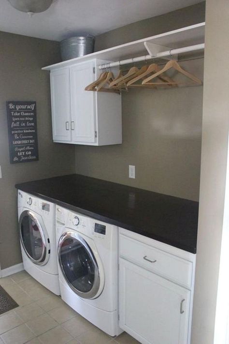 20+ Laundry Room Hanging Rod Ideas. Best laundry room hanging rack for delicates. (via jack rosen custom kitchens) 23. ideas for hanging clothes in la... Contemporary Laundry Room, Laundry Room Tile, Laundry Room Storage Shelves, Limestone Floor Tiles, Small Laundry Room Organization, Drying Room, Room Storage Diy, Basement Laundry, Laundry Room Shelves