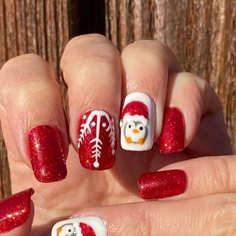 Christmas Nails Penguin, Nails Penguin, Penguin Nail Art, Penguin Nails, Xmas Nail, Xmas Nail Art, Modern Nails, Lady Fingers, Gel Extensions