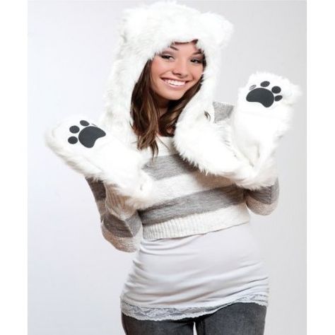 Winter Warm Full Animal Hoodies: Hat/Scarf/Mitten Combo Hoodie Scarf, Black Fur Coat, Hoodie Hat, Fur Animal, Plus Size Fashionista, Animal Hoodie, Faux Fur Hat, Bear Hoodie, Animal Hats