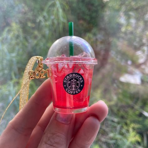 Handmade Resin Starbucks Coffee Ornament, Boba Ornament. Starbucks Crafts, Holiday Starbucks, Sisters Ornament, Coffee Ornaments, Teddy Bear Ornament, Christopher Radko Ornaments, Pink Drink, Pink Starbucks, Painted Christmas Ornaments