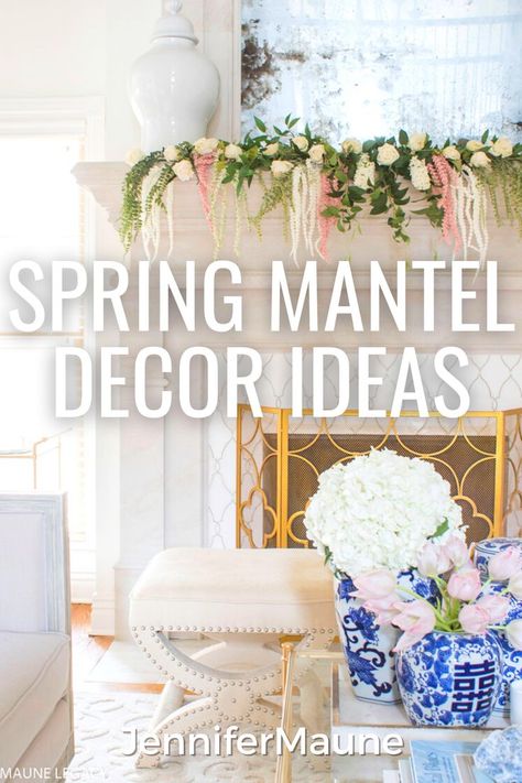 Welcome spring with these beautiful spring mantel decor ideas. I share how I created a beautiful mantel from faux and fresh flowers for a show stopping centerpiece to my living room. spring mantel decorating ideas. spring mantel. spring mantel decor. spring mantel decorating ideas farmhouse. spring mantels decorated. spring mantel ideas. spring mantel decorations. Spring Hearth Decorating Ideas, Spring Summer Mantle Decor, Spring Mantels Decorated, Easter Mantel Decor, Spring Mantle Decor With Tv, Mantel With Tv Decorating Ideas, Easter Mantle Ideas, Easter Decorations Mantle, Top Of Entertainment Center Decor