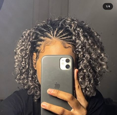 Short Curly Hair With Braids On Top, Braided Hairstyles For Short Curly Hair, Braids Underneath Hair, Braids In Front Curls In Back, Braided Front Natural Hairstyles, Half Head Braids, Children Hairstyles, Curly Braided Hairstyles, Cornrows Natural Hair