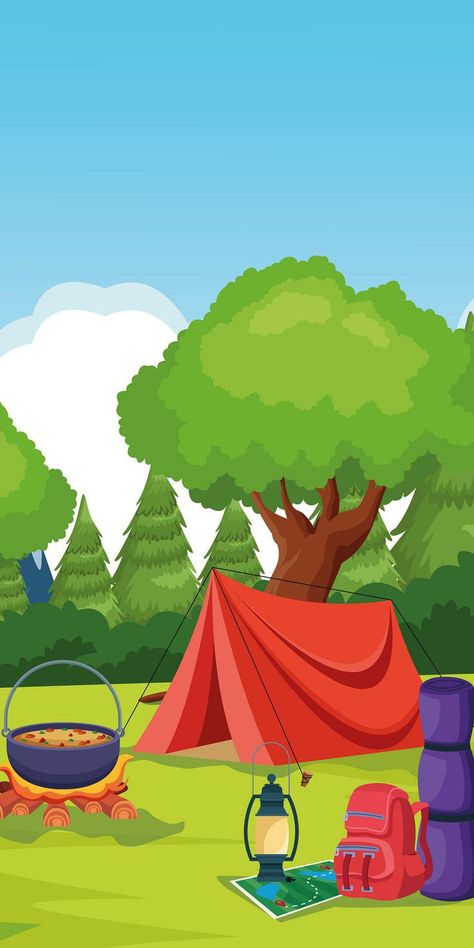 Camping Cartoon, Doodle Paint, Abstract Wallpaper Backgrounds, Minimal Wallpaper, Love Funny, Illustration Wall Art, Art Wallpaper Iphone, Cartoon Background, Landscape Scenery