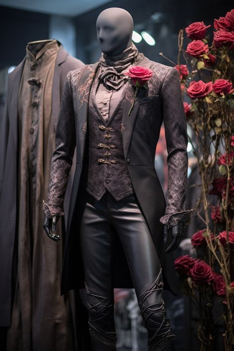 Rose flower inspired suit Rosé Suit, Vampire Clothes, Steampunk Couture, Stylish Mens Suits, Cape Fashion, Gowns Dresses Elegant, Concept Clothing, Royal Outfits, Fashion To Figure