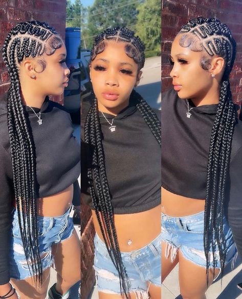 6 Stitch Braids, Fire Hairstyles, Feed In Ponytail, Feed Ins, Protective Braids, Box Braid Hair, Braid Videos, Unique Braids, Sew In Hair Extensions