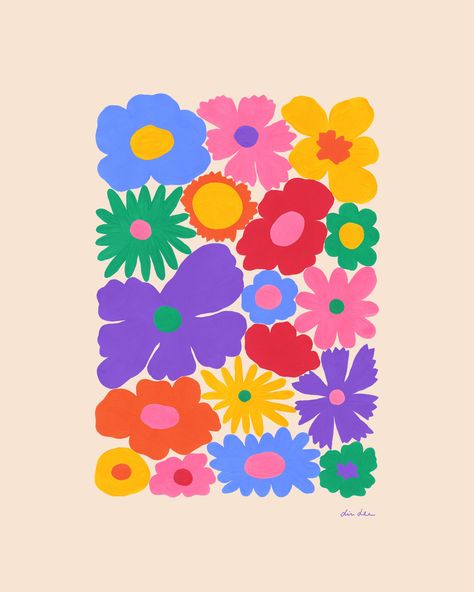 Bright Colour Painting, Rectangle Painting Ideas, Bright Drawings, Purple Paintings, Liv Lee, Pop Art Flowers, Colourful Posters, Shapes Painting, Bright Posters