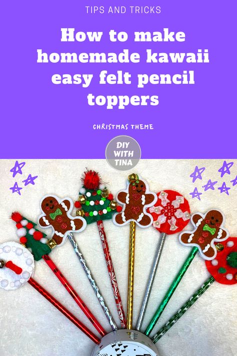 In today’s video, I show you how to make homemade kawaii easy felt pencil toppers for little kids using Dollar Tree supplies. It’s the last week of school before Christmas break and these cute pencil toppers will make an excellent year end handout to classmates. Make sure to watch until the end of the video to see how you too can make one for your child. Please join me as I explore more quick and easy DIY crafts. Follow me on YouTube, Instagram, and Pinterest. Christmas Pencil Toppers, Plastic Canvas Pencil Toppers, Christmas Gifts For Classmates Kids, Quick And Easy Diy Crafts, Christmas Party Favors Diy, Felt Pencil Toppers, Pencil Toppers Diy, Pencil Topper Crafts, Diy Pencil Holder