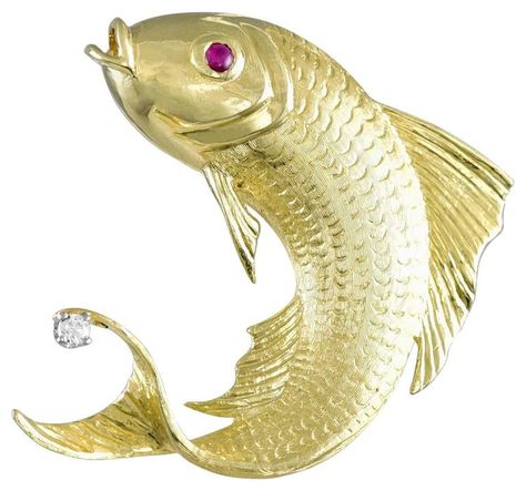 Cabochon Ruby, Fish Brooch, Fish Jewelry, Gold Fish, Gold Brooch, Phish, Antique Brooches, 18k Gold Jewelry, Gold Diamond Jewelry