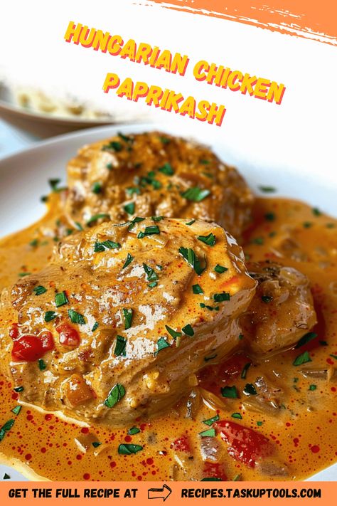 Discover the rich and comforting flavors of Hungarian Chicken Paprikash with this traditional recipe. Perfect for cozy dinners, this dish features tender chicken simmered in a creamy paprika sauce, creating a warm and inviting meal that's both satisfying and easy to make. Pair it with noodles, rice, or dumplings to soak up the delicious sauce. Dive into the heart of Hungarian cuisine and explore this authentic recipe that will quickly become a family favorite. Ideal for both weeknight dinners and special occasions, bring a taste of Elegant Meat Dishes, Crock Pot Chicken Paprikash, Hungarian Side Dishes, Chicken Paprikash Recipe Hungarian, Russian Chicken Recipe, Polish City Chicken Recipe, Hungarian Food Recipes, Chicken Paprikash Hungarian, Paprikash Hungarian