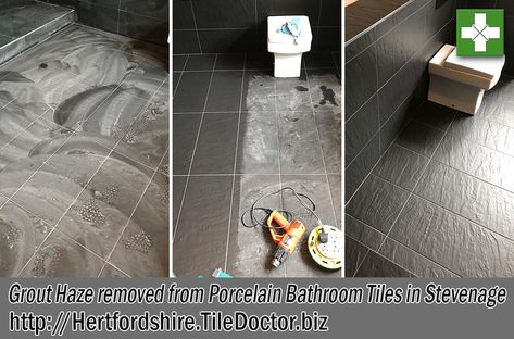 How To Get Grout Off Tile, How To Remove Grout, Grout Stain, Porcelain Tile Bathroom, Epoxy Grout, Porcelain Bathroom, Unsanded Grout, Tile Repair, Black Grout