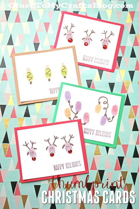 Christmas Thumbprint, Happy Classroom, Handprint Christmas Tree, Thumbprint Art, Company Christmas Cards, Handprint Christmas, Christmas Cards Kids, Classroom Christmas, Baby Activity