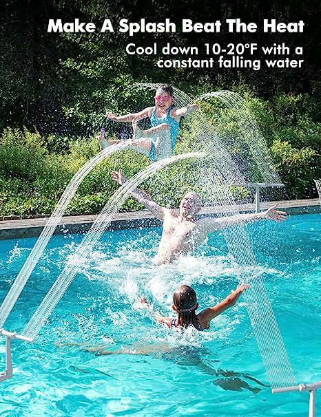 - Dual Spray Water Fountains for Above Ground/Inground Pools, 2-in-1 Adjustable Waterfall Pool Sprinkler Fountain for Cooling & Relaxation - Simple additional adapter design compatible with most 1 ½" Inground Pool return jet and 1 ½" / 1 ¼" Above Ground Pool inlet/outlet fittings. Pool Sprinkler, Swimming Pool Fountains, Fountain Pool, Fountain Head, Pool Fountain, Fountain Design, Pool Waterfall, Pool Sizes, Waterfall Fountain