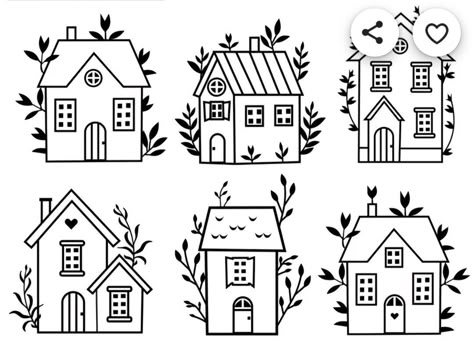 Embroidery House Pattern, House Doodles Simple, Christmas Outline Drawings, Simple House Drawing, House Doodle, House Outline, House Png, House Clipart, Christmas Illustrations