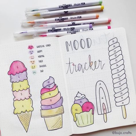 Ice Cream Bujo Theme, Ice Cream Mood Tracker, July Mood Tracker, Mood Tracker Ideas, Bullet Journal 2019, Creating A Bullet Journal, Bullet Journal Tracker, Bullet Journal Mood, Arusha