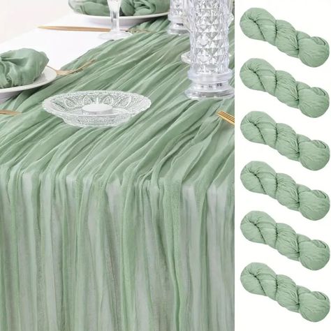 6-pack Elegant Gray & Green Tulle Table Runner Set, 25.5"x70.8", Perfect For Weddings, Baby Showers, Birthdays & Easter Decorations | Don't Miss These Great Deals | Temu Friendsgiving Party Decorations, Tulle Table Runner, Winter Table Decor, Gauze Table Runner, Cheesecloth Table Runner, Tulle Table, Christmas Dining Table Decor, Fall Table Runner, Green Table Runner