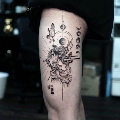 Top 100 Best Athena Tattoos For Women - Greek Goddess Design Ideas Circe Goddess Tattoo, Greek Themed Tattoos, Athena Tattoos, Greek Goddess Tattoo, Athena Tattoo, Goddess Design, Goddess Symbols, Esoteric Symbols, Libra Tattoo