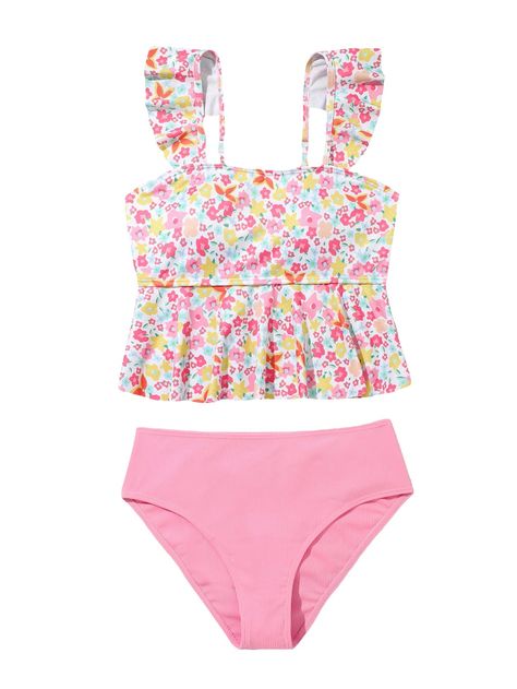 PRICES MAY VARY. Floral print cute 2 piece bikini swimsuit Fabric: Made of soft and lightweight fabric, medium stretch, comfortable to wear Feature: Floral print, square neck, ruffle hem, wireless bra, removable padding, high waist, fashion 2 piece tankini set with Boho style Size recommendation: Please refer to size chart which we provide in our photos (The product measurement is clothes size, NOT body measurement) Occasion: Suit for solarium, vacations, swimming, spa, surfing, bathing, pool, b Swimsuits Pink, Cute Tankinis, Swimming Spa, Swimsuit High Waisted, Striped Two Piece, Swimsuit Brands, Swimsuit Fabric, Body Measurement