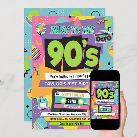 90's Theme Party, Art Birthday Party Invitations, 90s Party Decorations, Back To The 90's, 90s Theme Party, 90's Birthday Party, Art Birthday Party, 90s Theme, Trucks Birthday Party