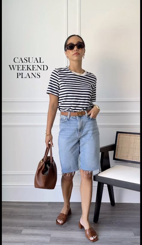 Shorts Styling, Apple Shape Fashion, Outfit Inspo Summer, Future Style, Bermuda Jeans, Quirky Fashion, Shorts Jeans, Long Shorts, Women's Summer Fashion