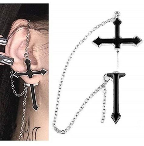 Emo Jewelry, Cross Earring, Earring Long, Cool Ear Piercings, Earrings Gothic, Grunge Jewelry, Edgy Jewelry, Cool Piercings, Gothic Cross