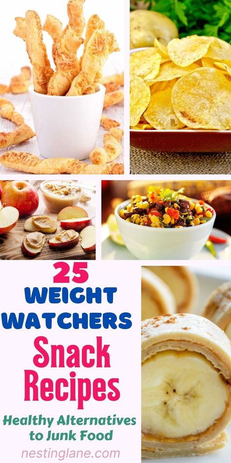 Graphic for Pinterest of Weight Watchers Snack Recipes: Healthy Alternatives To Junk Food. Healthy Crunchy Salty Snacks, Healthy Substitutes For Junk Food, Healthy Snacks To Replace Junk Food, Low Cal Snack Recipes, Healthy Snack Savory, Healthy Snack Alternatives To Junk Food, Grab And Go Snacks For Adults, We Snacks, Healthy Alternatives To Chips